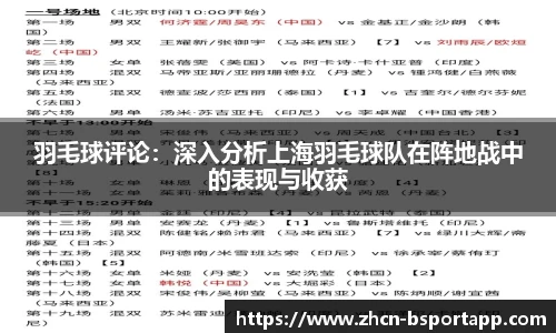 羽毛球评论：深入分析上海羽毛球队在阵地战中的表现与收获